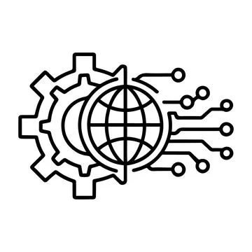 Global Technology Network Icon with Gear Digital Globe Circuit AI Innovatio.. Illustrazione stock