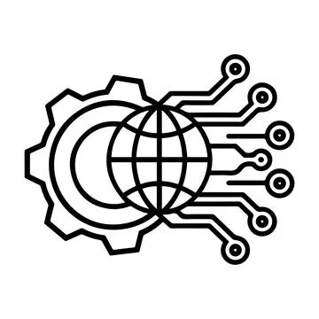 Global Technology Network Icon with Gear Digital Globe Circuit AI Innovatio.. Stock Illustration