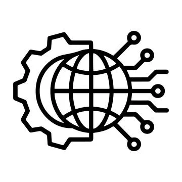 Global Technology Network Icon with Gear Digital Globe Circuit AI Innovatio.. Illustrazione stock