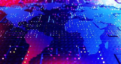 Global technology network visualization with world map overlay. Stock Footage 321551606
