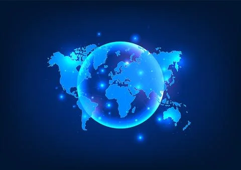 Global technology network with a world map, connecting diverse regions. Exp.. 스톡 일러스트