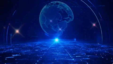 Global technology stars flashing circular motion black screen overlay 4k Stock-Footage 289911322