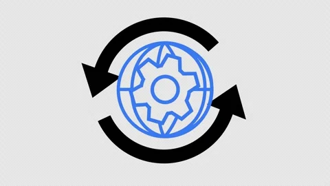 Global technology system update icon in cartoon animation. Alpha channel. Stock Footage 312606494