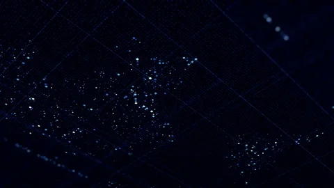 Global technology world map formed by blinking small particles on black Stock Footage 125678736