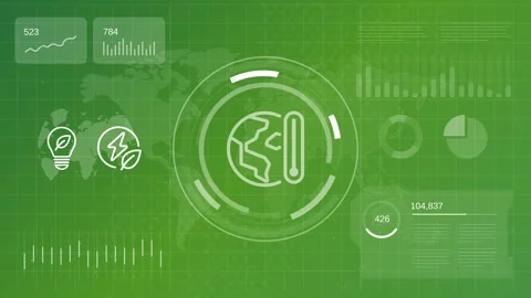 Global temperature rise data visualization with world map and ecological Stock Footage 325720872