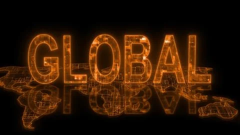 Global text technology earth map orange glow イラスト素材