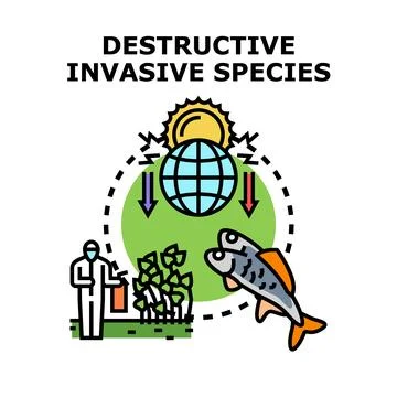 Global threat from destructive invasive alien species attacking ecosystems Ilustración de archivo
