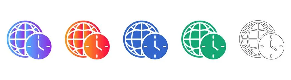 Global Time and World Clock UI Icon Set Stock Illustration
