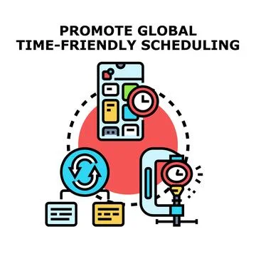 Global time friendly scheduling promoting efficient remote work Stock Illustration