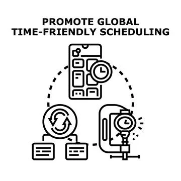 Global time friendly scheduling promoting efficient remote work Stock Illustration