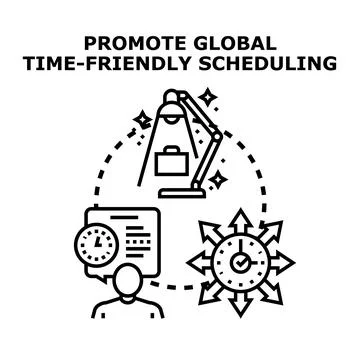 Global time friendly scheduling work optimizing concept Illustrazione stock