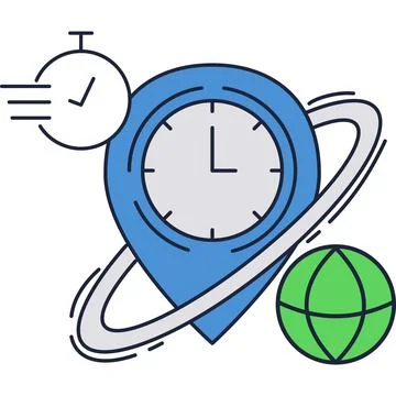 Global time icon vector earth planet and clock Stock Illustration
