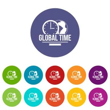 Global time icons set vector color Illustrazione stock