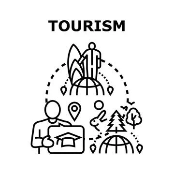 Global tourism concept exploring diverse travel destinations and activities Stock Illustration