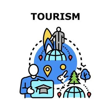 Global tourism concept exploring diverse travel destinations and activities Stock Illustration