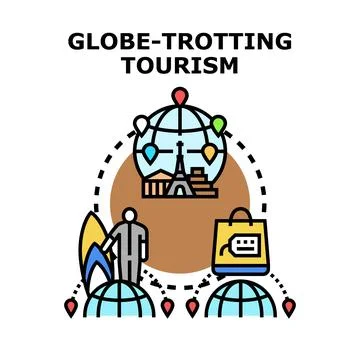 Global tourism concept exploring multiple travel destinations Stock Illustration
