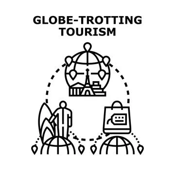 Global tourism concept exploring multiple travel destinations Stock Illustration