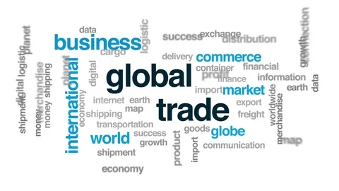 Global trade animated word cloud, text design animation. Stock Footage 75046771
