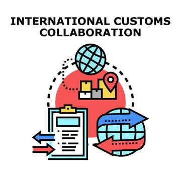 Global trade customs collaboration process with worldwide logistics Stock Illustration