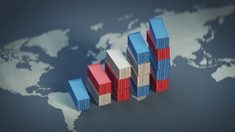 Global Trade Growth Chart Made from Shipping Containers 3D render animation Video stock 334664841