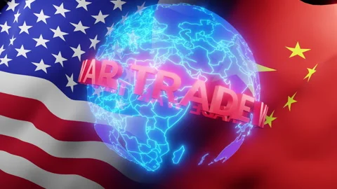 Global Trade War Concept Between USA and China Stock Footage 307224738