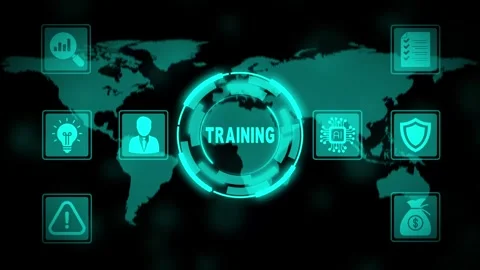Global training program digital interface with and map background e-learning 動画素材 331566574