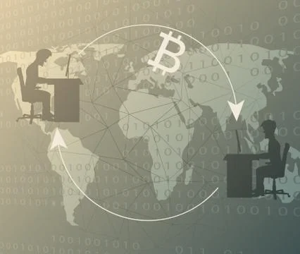 Global transactions with bitcoin. Stock Illustration