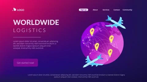 Global transportation system isometric 3D landing page. Stock Illustration