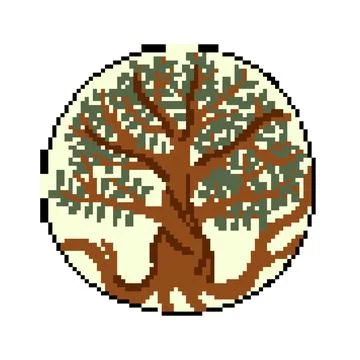Global tree of life pixel art vector illustration Stock Illustration
