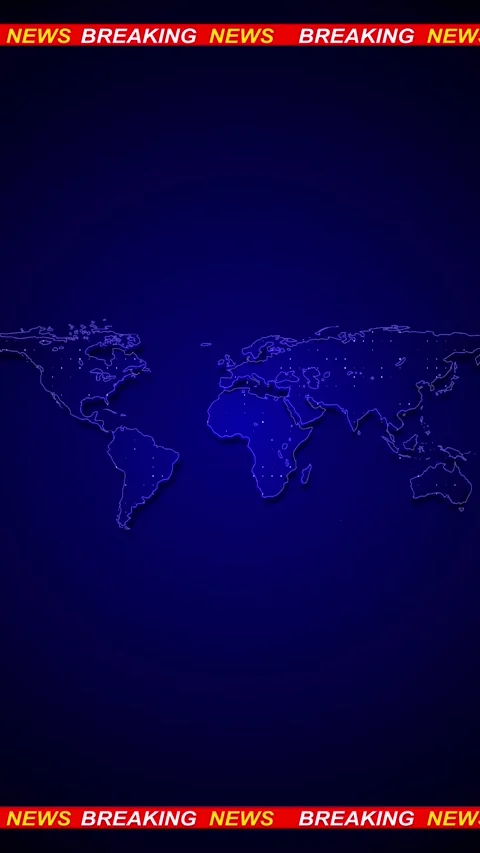 Global TV news map background bold red breaking bars, blue dotted continents, Stock Footage 340412683