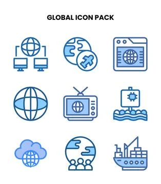 Global Two Colour Design Icons Pack Stock Illustration