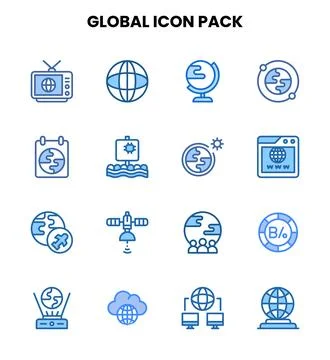 Global Two Colour Vector Icons Pack Stock Illustration