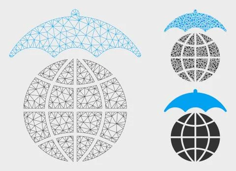 Global Umbrella Vector Mesh Network Model and Triangle Mosaic Icon Stock Illustration