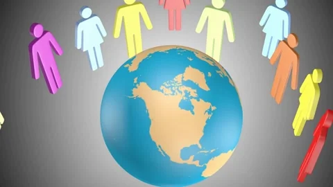 Global Unity Human Icons Surrounding the World Map Stock Footage 305567267