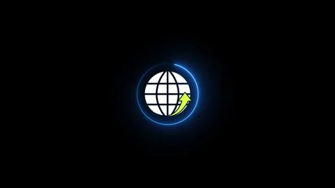 Global upload internet icon white globe neon blue circle green arrow dark bg 動画素材 345155062