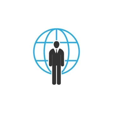 Global user, businessman icon. Vector illustration, flat design Stock Illustration
