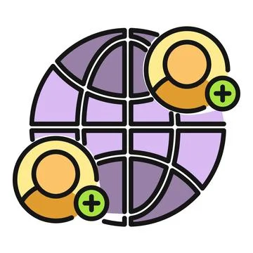 Global user connecting network with adding people flat icon Stockillustratie