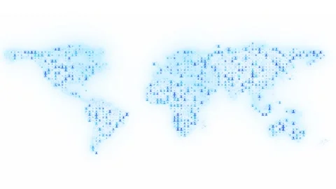 Global user connection map visual profile symbols across continents, pale blue g Stock Footage 340558202