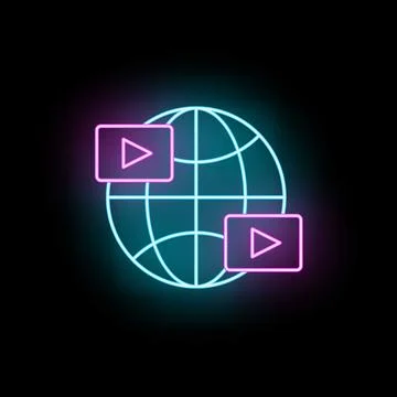 Global video streaming and content distribution neon icon Stock Illustration