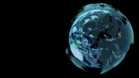 Global view of Earth with data visualization on black background Stock Footage 347154565