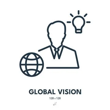 Global Vision Icon. Globe, Globalization, Idea. Editable Stroke. Simple Vec.. Stock Illustration
