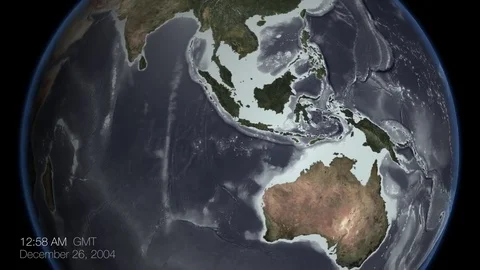 A global visualization of the 2004 Indonesia tsunami. Stock-Footage 74812008