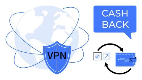 Global VPN Network with Cashback and Online Transactions for Secure and Con.. Stock Illustration