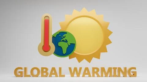 Global warming 3D ilustration concept - sun earth and termometer on white Illustrazione stock