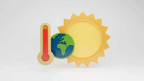 Global warming 3D ilustration concept - sun earth and termometer on white Illustrazione stock