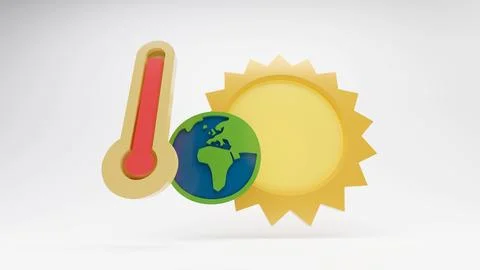 Global warming 3D ilustration concept - sun earth and termometer on white Illustrazione stock