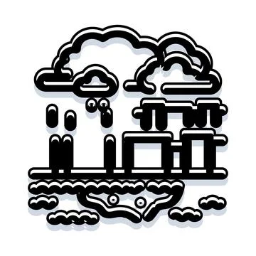 Global warming affecting offshore oil platform with rain Stock Illustration