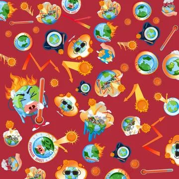 Global Warming and Climate Change Vector Illustration Seamless Pattern Stock Illustration
