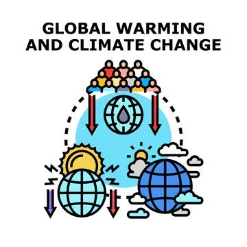 Global warming and climate crisis impacting humanity and environment Stock-Illustration