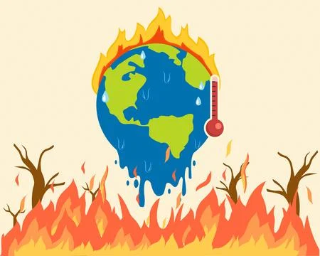 Global warming and deforestation global warming effect earth melting due to sun  Stock Illustration